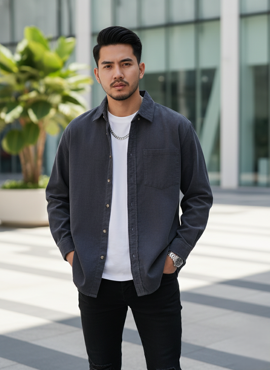 Men's Plus Size Button Up Long Sleeve Shirt